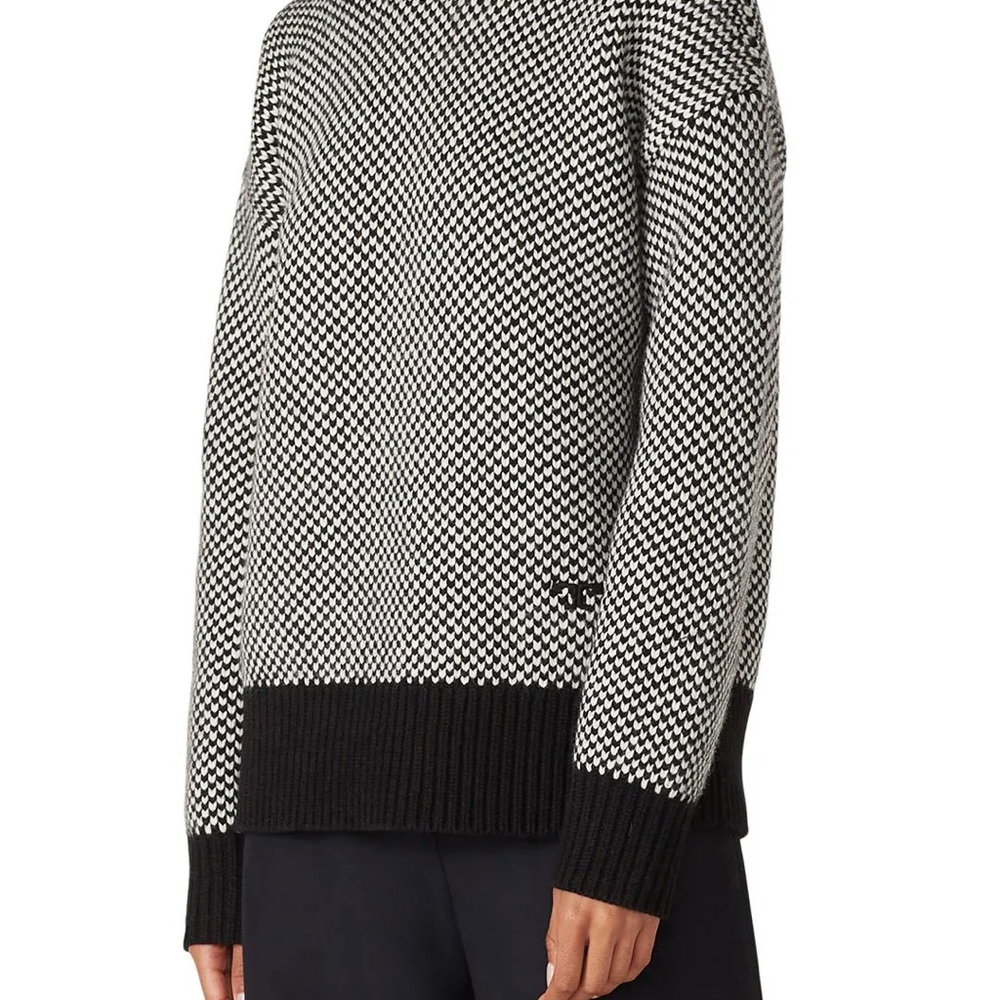 Tory Burch 100% Wool Oversized Crewneck Sweater Black Ivory S
